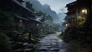 雨中古村