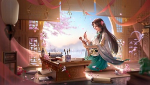 唯美樱花庭院少女