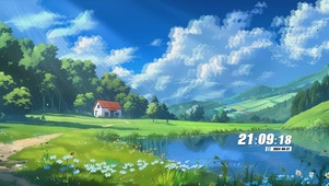 蓝天白云树木河流