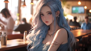 治愈蓝发少女