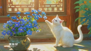 花漾小仙 窗畔猫戏蝶