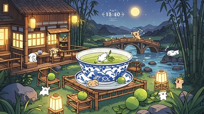 夜晚竹林嬉戏小狗