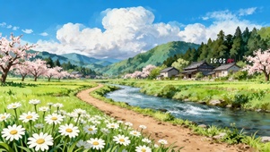 治愈鲜花河流乡村