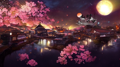 樱花古镇夜色