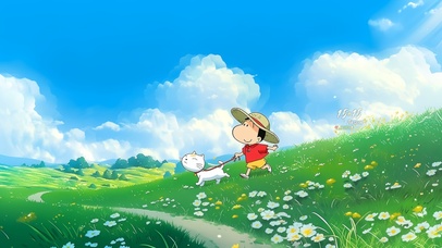 山坡玩耍的小新