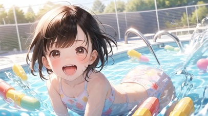 泳池戏水女孩
