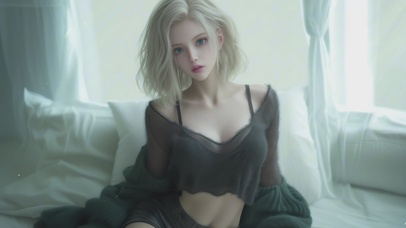 窗户边可爱短发女孩