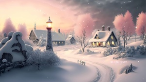 唯美夕阳雪村