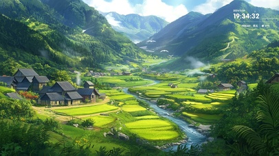 4K治愈绿色护眼村庄