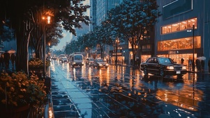街头静谧雨夜