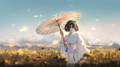 4k 唯美古风花田撑伞少女
