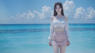 小清新海边清纯美女