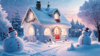 温馨下雪天小屋