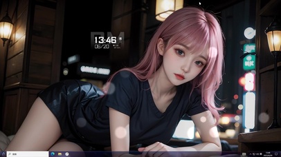 3D粉发霓虹少女（带真实时间）