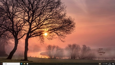 夕阳湖边大树和你主题壁纸