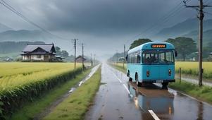 雨中乡下公交车