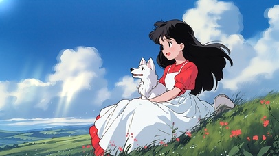 怀旧日漫蓝天下可爱女孩