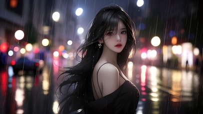 纯欲系雨中长发女孩