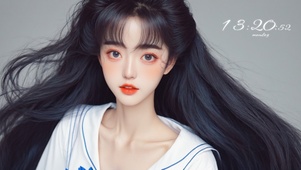 简单的浓密黑发美少女