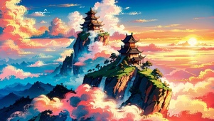 山顶云海古风建筑