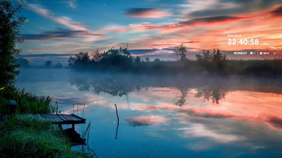 唯美日落迷雾森林湖泊
