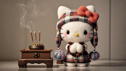 格子套装的HelloKitty