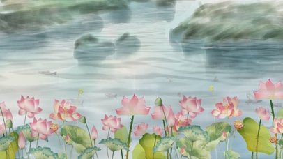 池塘荷花和小鱼