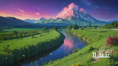 护眼绿景溪流景色