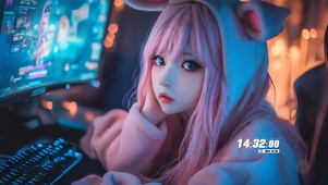 可爱兔耳睡衣电竞少女