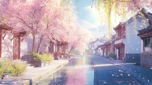清透夏日午后的樱花古镇