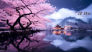 古风桃花湖景