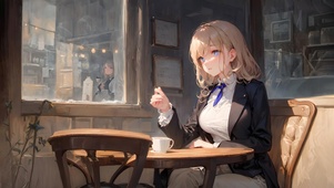 冬日咖啡店女孩