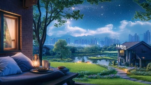 夜晚乡村房屋星空