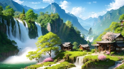 4k山间瀑布人家