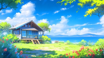 4K护眼绿色森林小屋