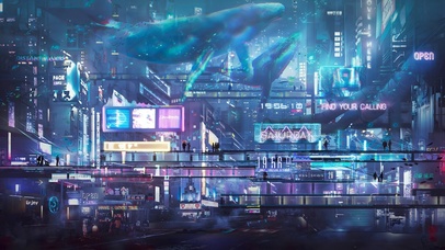 4K赛博朋克雨夜科技城