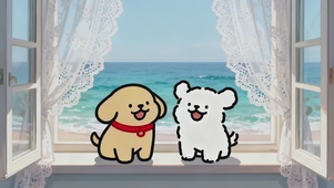 可爱窗台线条小狗