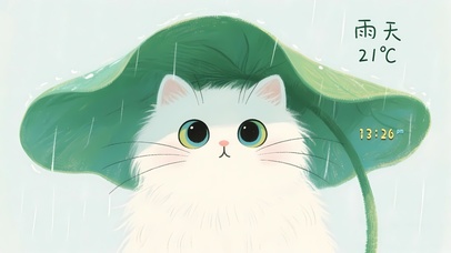 荷叶躲雨猫咪