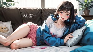 可爱居家长发女孩