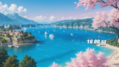 蓝天白云樱花树景色