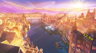 夕阳下的港口与城镇