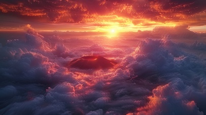 梦幻晚霞火山云海