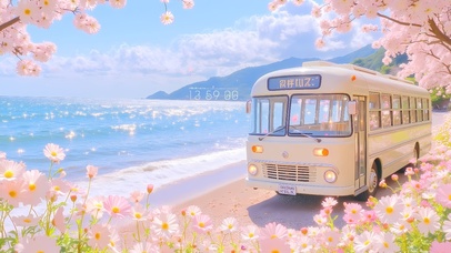 海边鲜花公交车