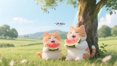 树下吃西瓜猫咪