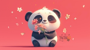 可爱捧花熊猫