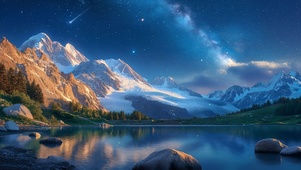 护眼山脉星空湖泊