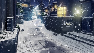 日系雪夜城市街道
