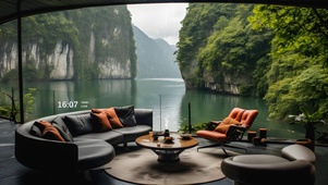  山谷湖畔小屋
