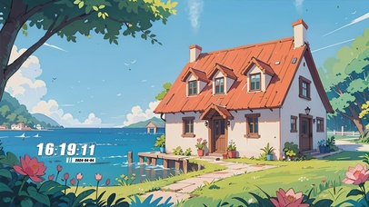 护眼蓝天白云海景花草树木