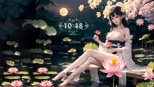 古风荷塘月色美女